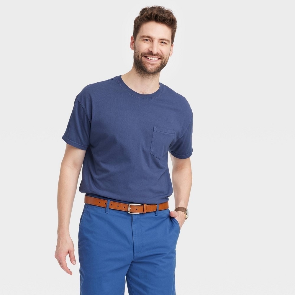 Goodfellow & Co Relaxed Fit Pocket T-Shirt Mens M Blue NWT Target Crew Tee